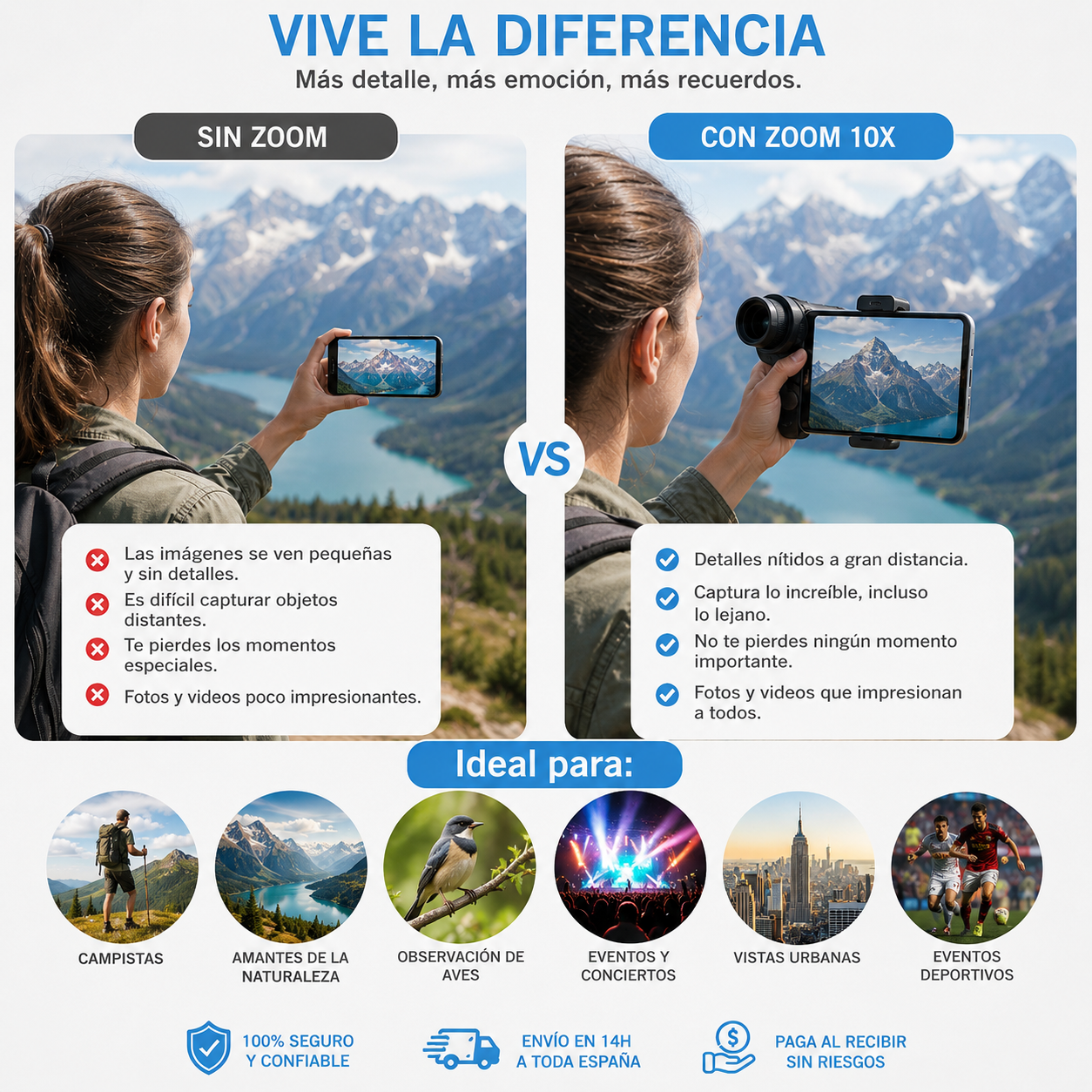 🔭 Telescopio Monocular con Soporte para Móvil + Trípode · Funda · Paño de limpieza incluidos Nunca más te pierdas un momento por la distancia. 🔥
