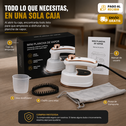 ✨ STEAM PRO GLIDE — Mini Plancha de Vapor Portátil Inteligente + Depósito de Agua + Cable de Alimentación + Tecnología Antiarrugas Profesional 🔥