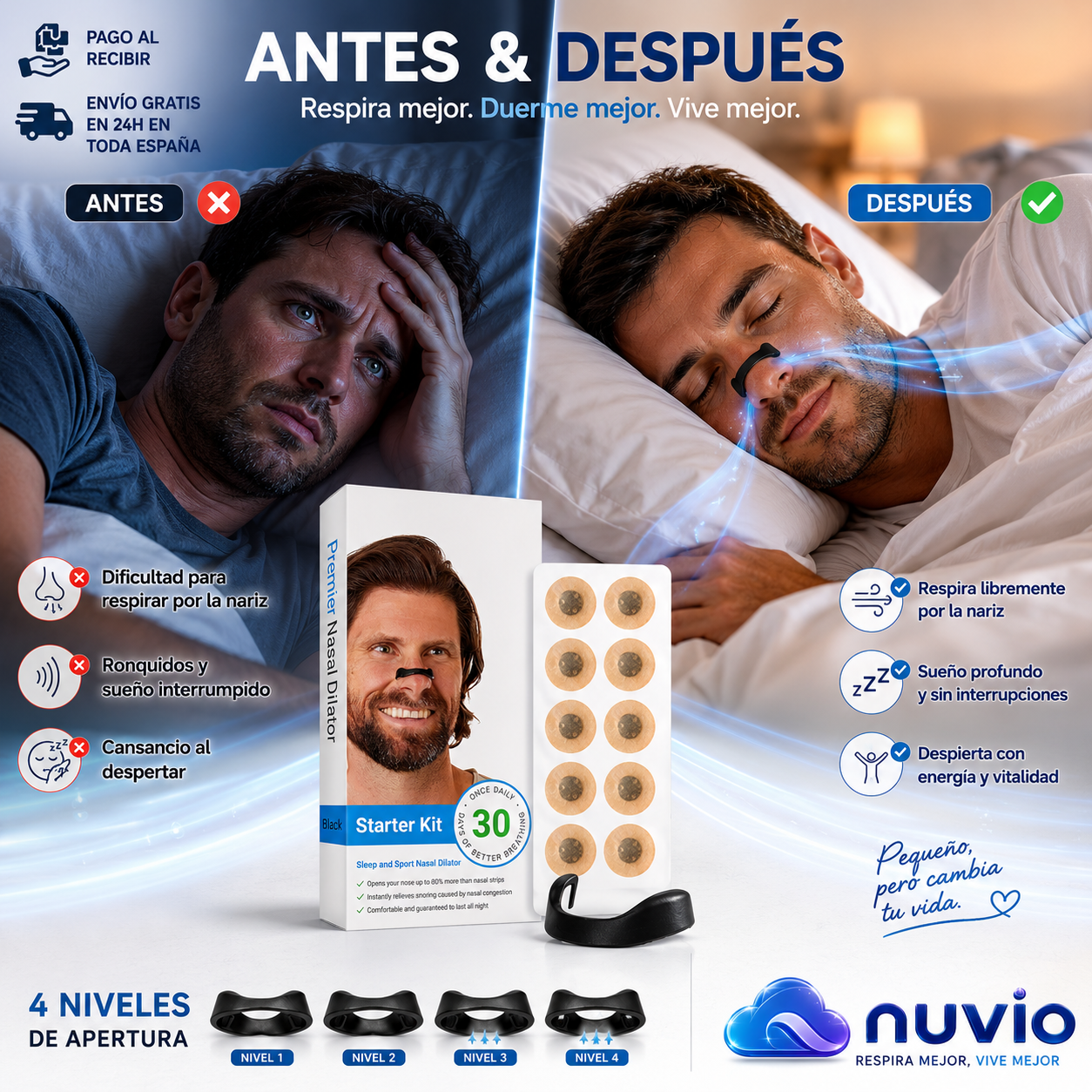 👃 AIRVEX™ Dilatador Nasal Magnético Premium + 30 Parches + 4 Niveles de Apertura 🔥  Respira mejor comprando 1 y llevando 2.