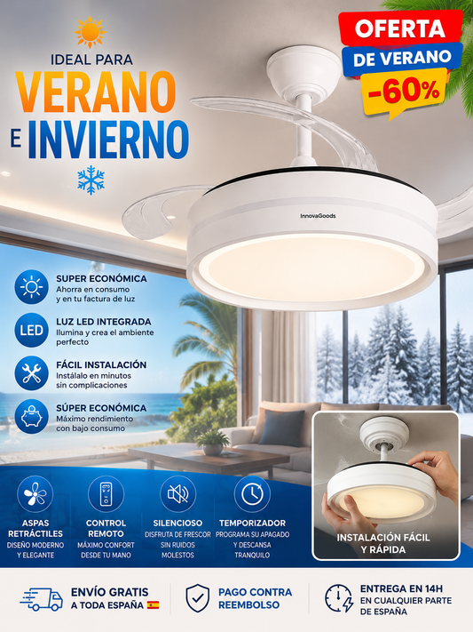 💡 Keteez AirLuxe™ | Ventilador de Techo Inteligente con Luz LED + 4 Aspas Retráctiles + Control Total del Ambiente 🔥