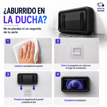 🚿Soporte impermeable 360° para teléfono en la ducha🫧(Color Negro)