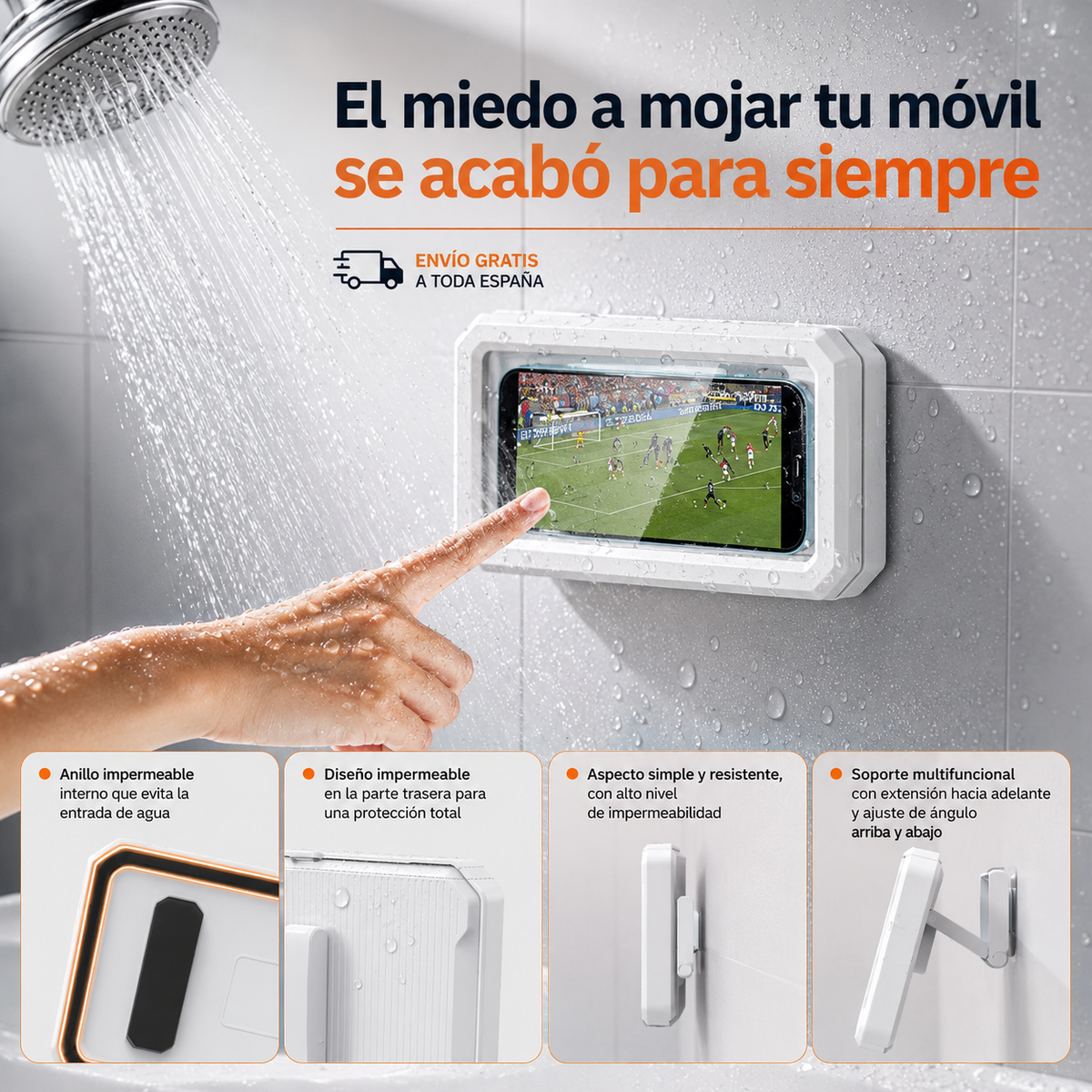 🚿Soporte impermeable 360° para teléfono en la ducha🫧(Color Negro)