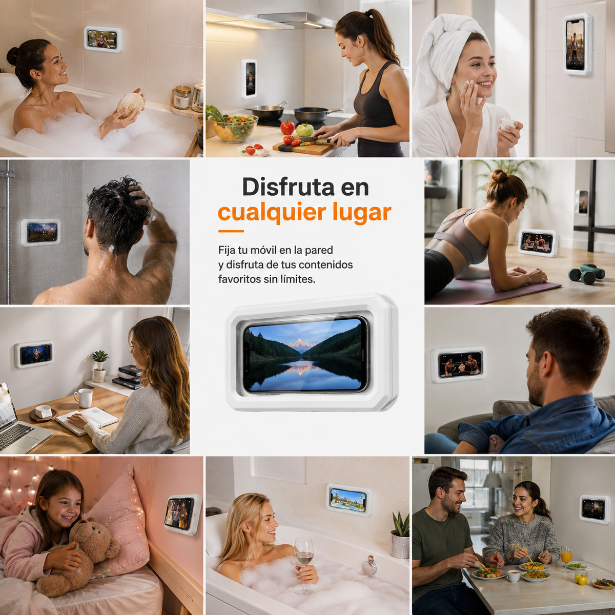 🚿Soporte impermeable 360° para teléfono en la ducha🫧(Color Negro)