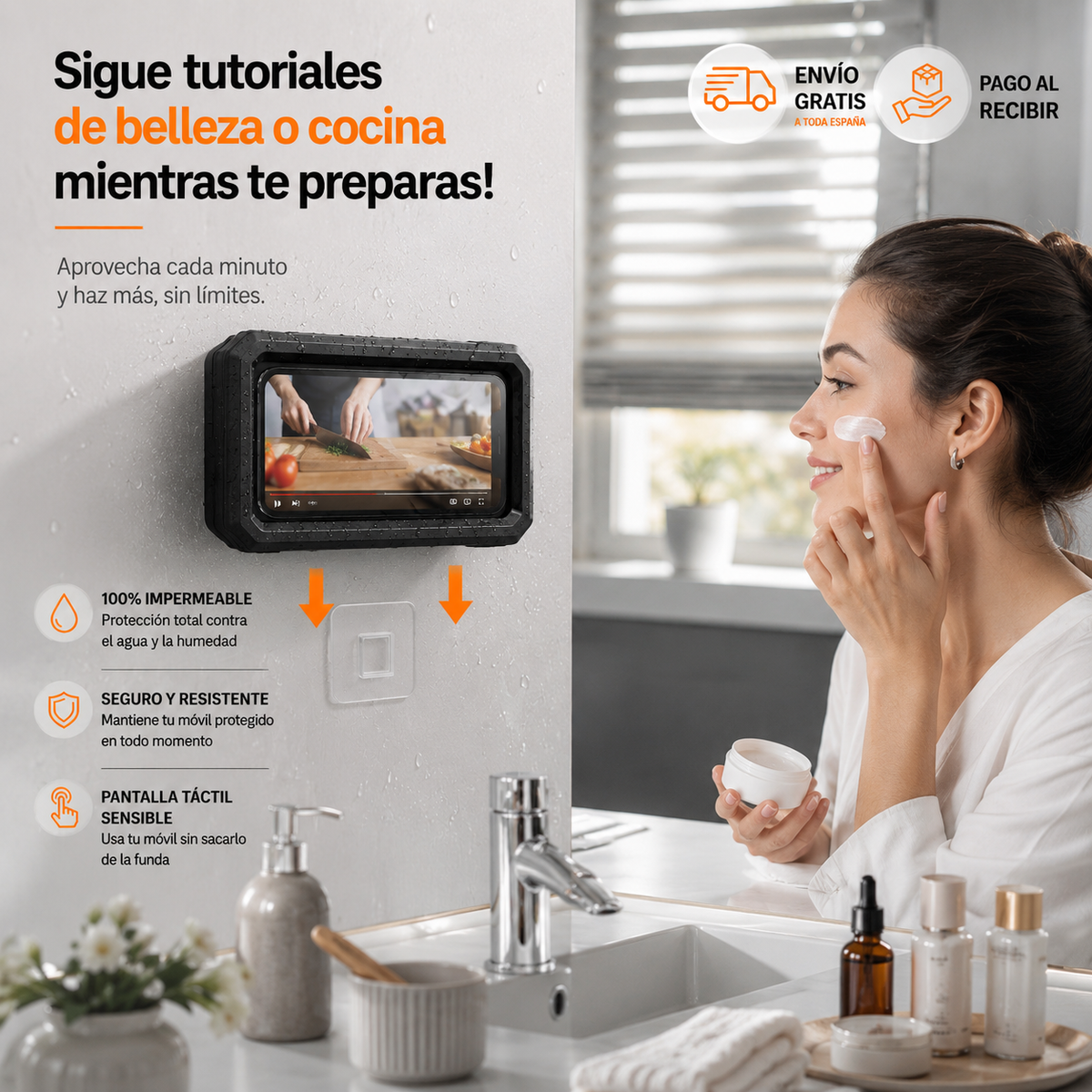 🚿Soporte impermeable 360° para teléfono en la ducha🫧(Color Negro)