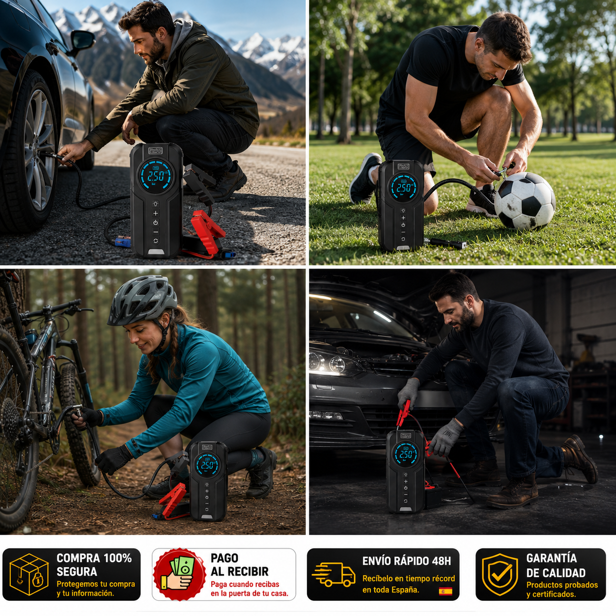 ⚡ AirForce Pro™ | Compresor Portátil Multifunción 4 en 1 + Arrancador de Batería + Inflador Inteligente + Linterna LED + Kit Completo con Accesorios 🔥