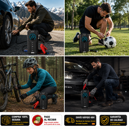 ⚡ AirForce Pro™ | Compresor Portátil Multifunción 4 en 1 + Arrancador de Batería + Inflador Inteligente + Linterna LED + Kit Completo con Accesorios 🔥