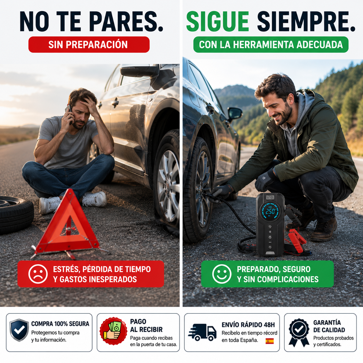 ⚡ AirForce Pro™ | Compresor Portátil Multifunción 4 en 1 + Arrancador de Batería + Inflador Inteligente + Linterna LED + Kit Completo con Accesorios 🔥