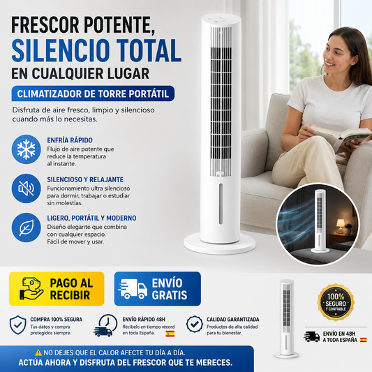 Acondicionador de aire evaporativo de torre portátil Multifunción con Mando a Distancia Hushly InnovaGoods