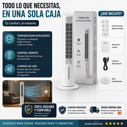 Acondicionador de aire evaporativo de torre portátil Multifunción con Mando a Distancia Hushly InnovaGoods