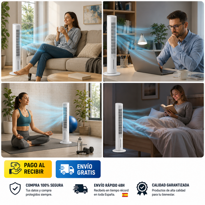Acondicionador de aire evaporativo de torre portátil Multifunción con Mando a Distancia Hushly InnovaGoods