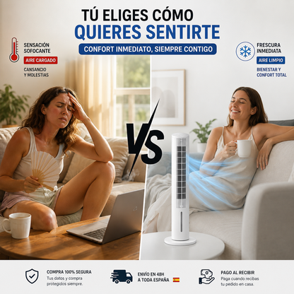 Acondicionador de aire evaporativo de torre portátil Multifunción con Mando a Distancia Hushly InnovaGoods