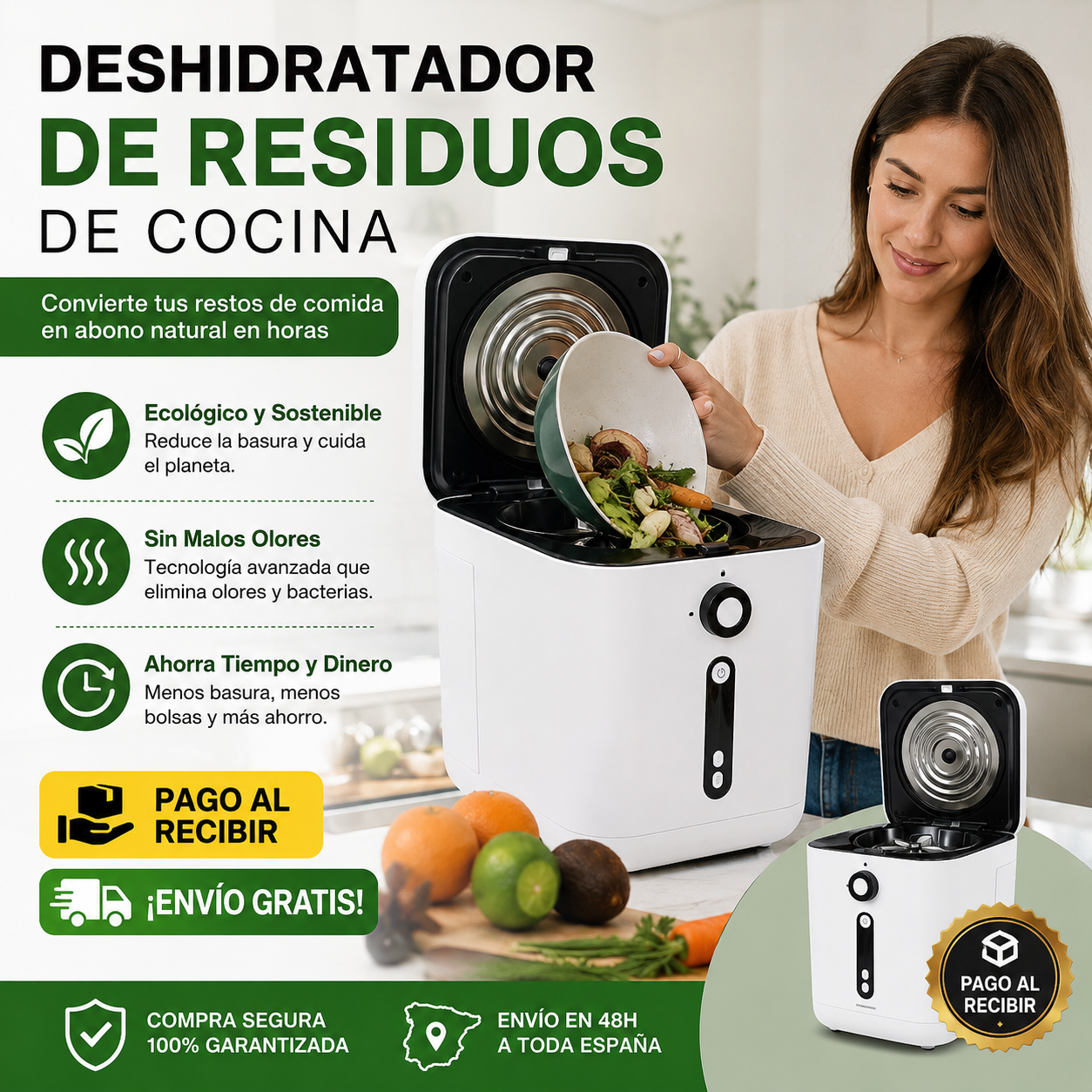 ♻️ Ewooster EcoBin Pro — Compostador Eléctrico Inteligente de Cocina + Sistema Anti Olores + Triturador Rápido + Manual de Uso + Envío Seguro 🔥