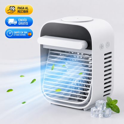 ❄️ Mini Aire Acondicionado Portátil Inteligente 3 en 1 – Enfriador, Humidificador y Purificador de Aire + Cable USB de Carga + Depósito de Agua Integrado 🔥