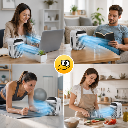 ❄️ Mini Aire Acondicionado Portátil Inteligente 3 en 1 – Enfriador, Humidificador y Purificador de Aire + Cable USB de Carga + Depósito de Agua Integrado 🔥