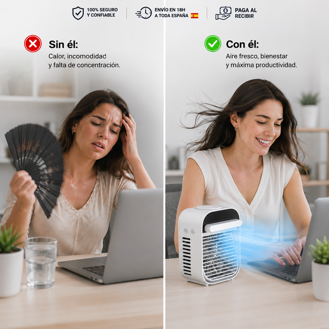 ❄️ Mini Aire Acondicionado Portátil Inteligente 3 en 1 – Enfriador, Humidificador y Purificador de Aire + Cable USB de Carga + Depósito de Agua Integrado 🔥