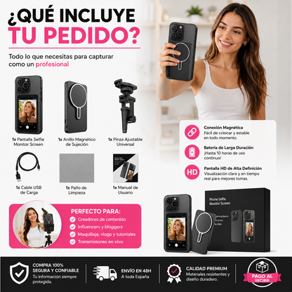📸 ¡SelfieVision Pro™ – Pantalla Magnética Inalámbrica para Smartphone + Monitor HD Inteligente + Soporte Magnético Premium + Cable de Carga USB + Manual de Uso Profesional! 🔥