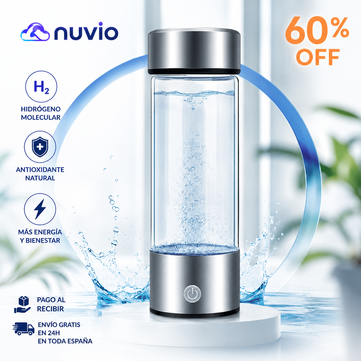 ⚡ NUVIO™ Botella Inteligente de Hidrógeno + Kit de Carga USB Incluido 🔥  La nueva generación de hidratación premium.