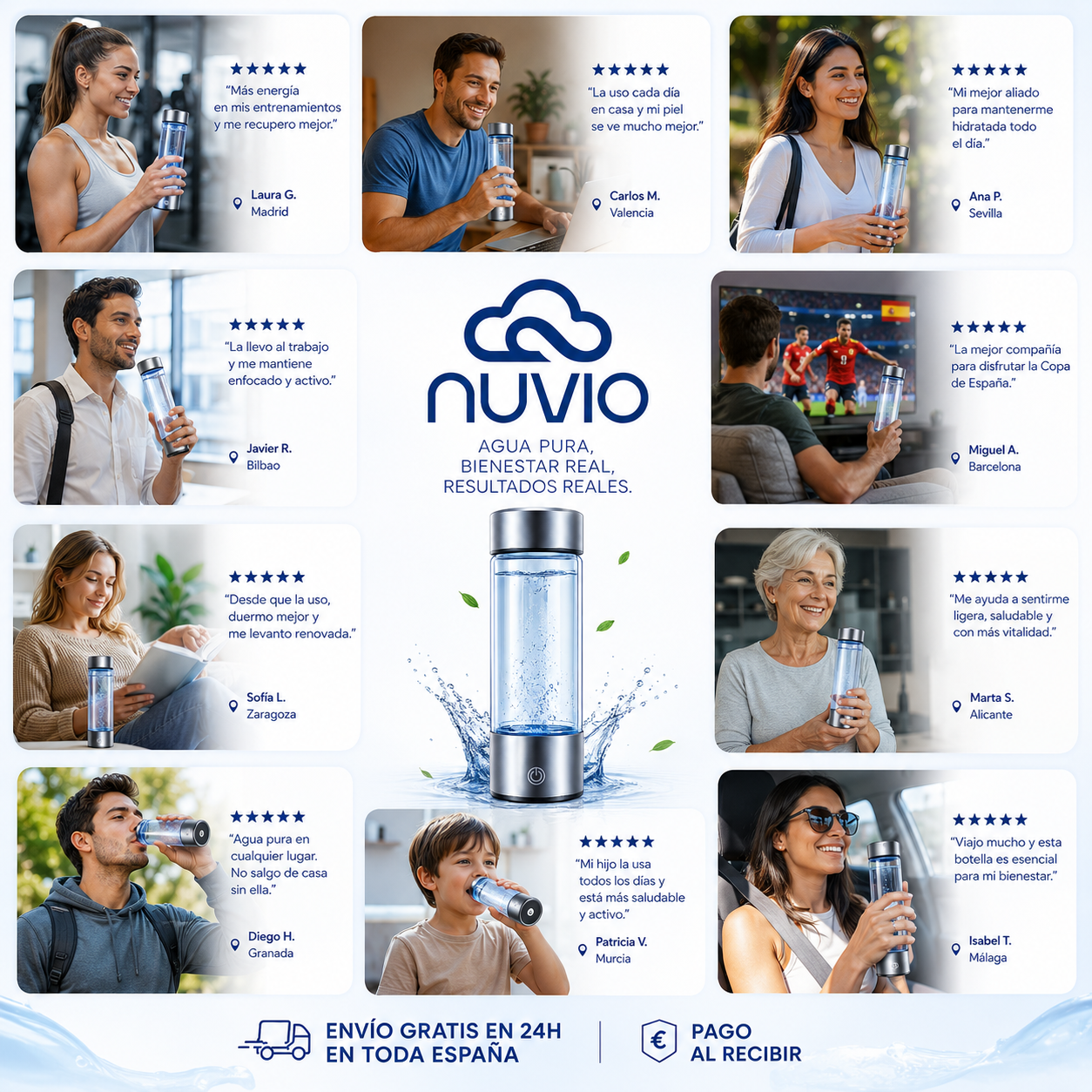 ⚡ NUVIO™ Botella Inteligente de Hidrógeno + Kit de Carga USB Incluido 🔥  La nueva generación de hidratación premium.