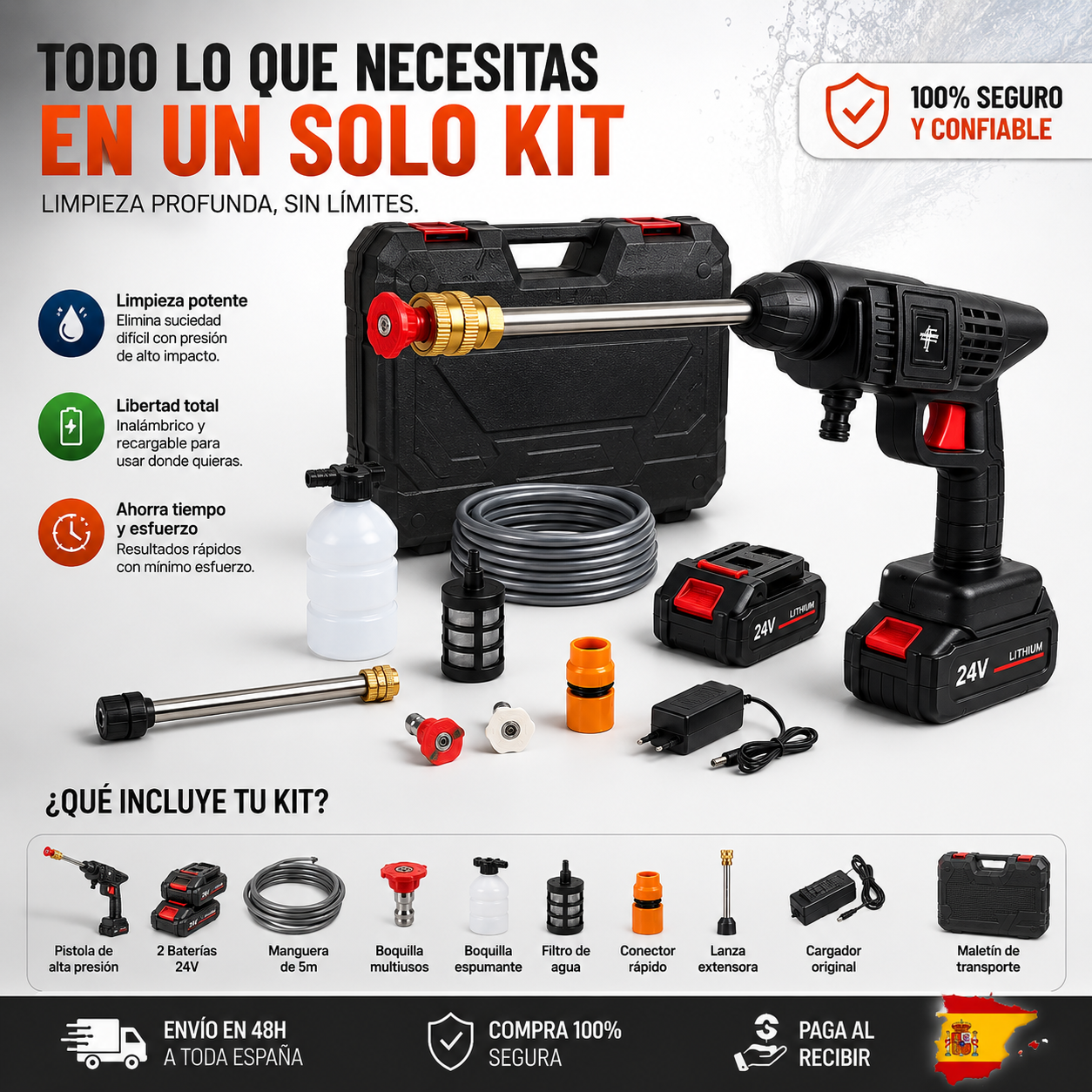 🚿 Pistola Hidrolimpiadora Portátil de Alta Presión + Doble Batería + Kit Completo de Accesorios 🔥