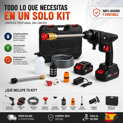 🚿 Pistola Hidrolimpiadora Portátil de Alta Presión + Doble Batería + Kit Completo de Accesorios 🔥