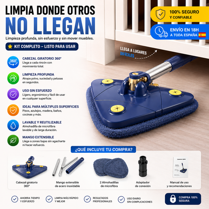 🧹 Fregona Telescópica 360° Autoescurrible Premium – Mopa Giratoria Multifuncional para una Limpieza Profunda + Paños de Microfibra Reutilizables + Mango Telescópico Ajustable + Sistema Autoescurrible 🔥