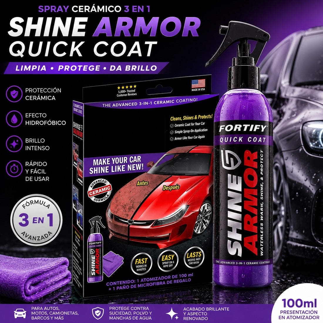 🏆Spray de revestimiento cerámica 3 en 1 (235ml) Para limpiar, proteger y dar brillo en un solo paso.🔥