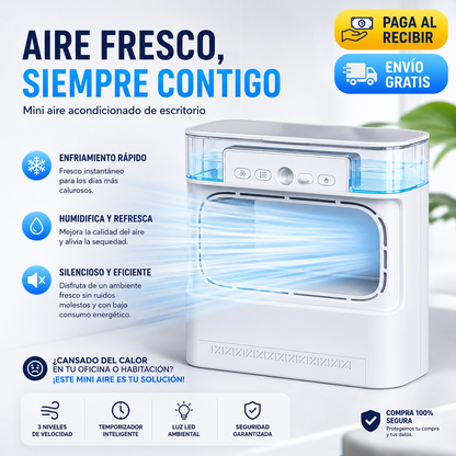 ❄️ Mini Aire Acondicionado Portátil Sin Aspas – Enfriador de Aire Inteligente + Cable USB + Depósito de Agua Integrado 🔥