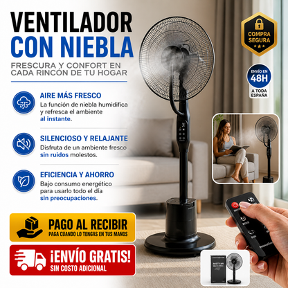 💨 Mist Fan MISTGIAN | Ventilador con Niebla Ultra Refrescante + Control Remoto + Cable de Alimentación + Manual de Usuario + Depósito de Gran Capacidad 🔥