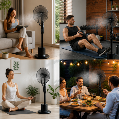 💨 Mist Fan MISTGIAN | Ventilador con Niebla Ultra Refrescante + Control Remoto + Cable de Alimentación + Manual de Usuario + Depósito de Gran Capacidad 🔥
