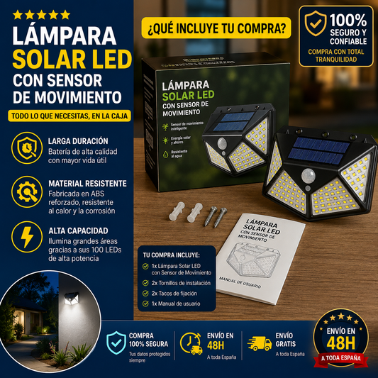 💡 ¡LÁMPARA SOLAR LED CON SENSOR DE MOVIMIENTO! | Luz Inteligente Exterior de Alta Potencia + Kit Completo de Instalación + Manual de Uso 🔥