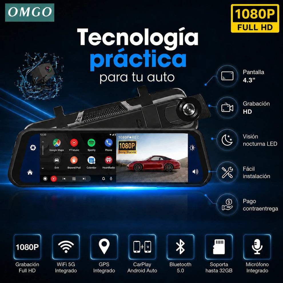 🚗VisionPro Cámara Retrovisor HD + Kit de Instalación Rápida + REGALO EXCLUSIVO: Protector Lluvia🔥