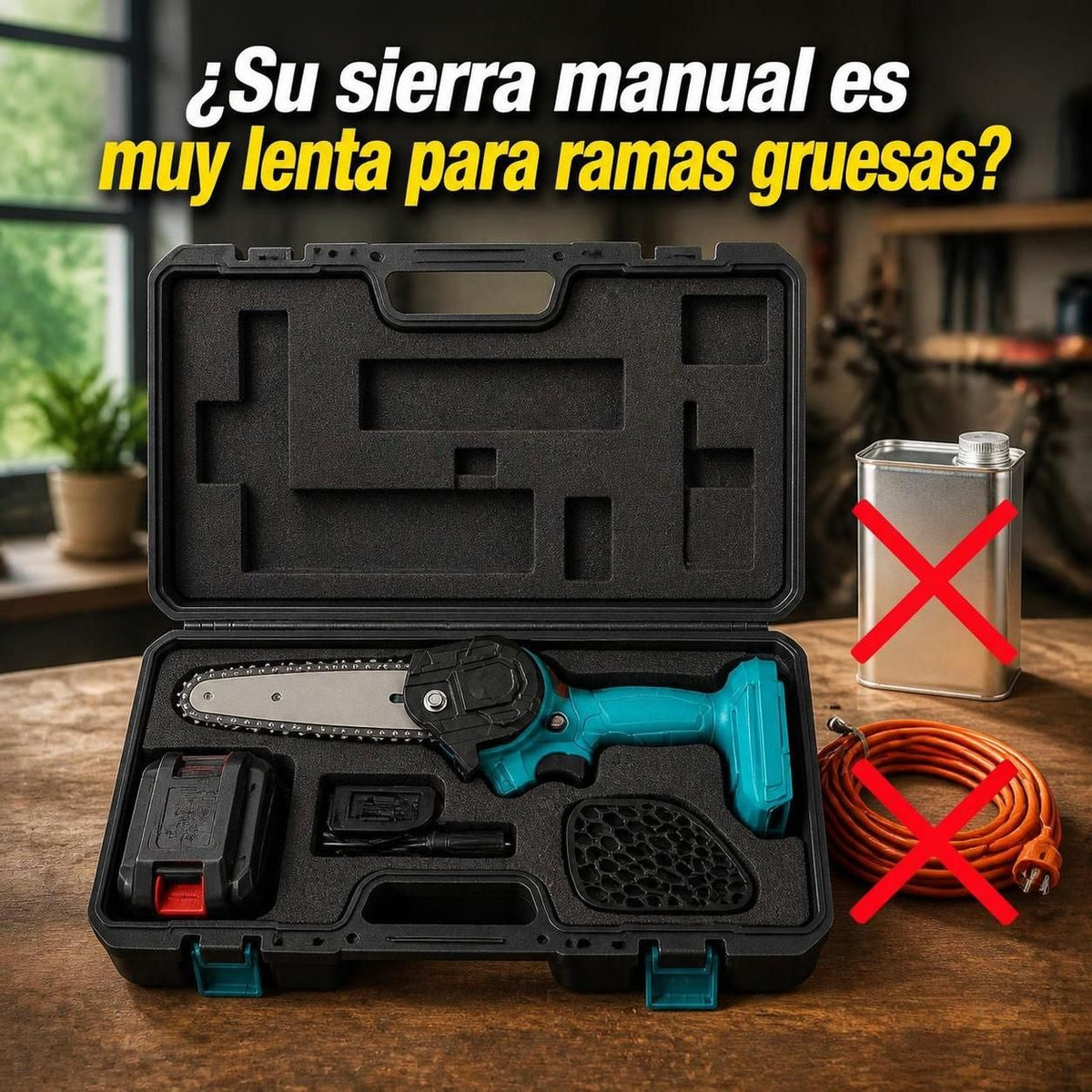 Mini Motosierra Eléctrica Inalámbrica de 6 Pulgadas — Poda más rápido y con menos esfuerzo con doble bateria🔥