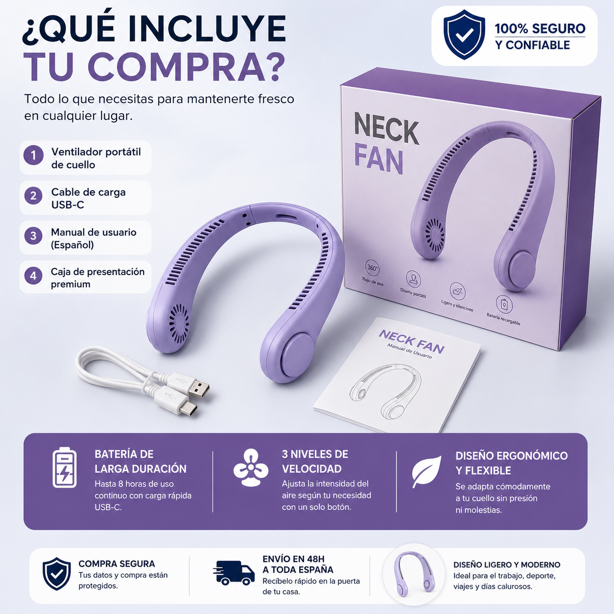 ❄️ Ventilador Portátil de Cuello Sin Aspas UltraSilencioso + Cable USB de Carga + Diseño Ergonómico Manos Libres | Olvídate del calor, sudor y sofoco en la calle, trabajo o gimnasio y disfruta frescura instantánea donde quieras 🔥