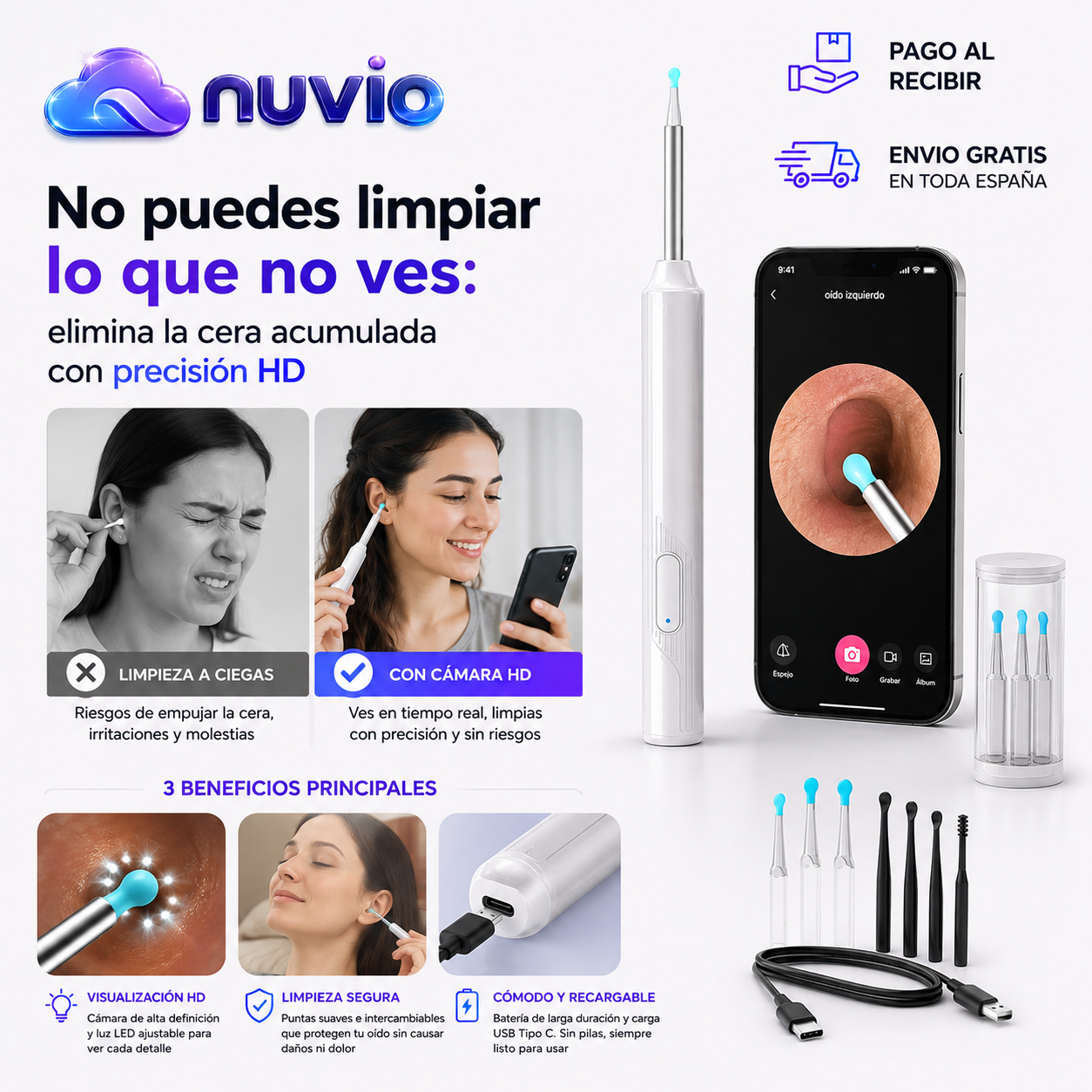 👂 AuriClear™ | Otoscopio Limpiador de Oídos — ¡Elimina la cera con total seguridad! ⏳