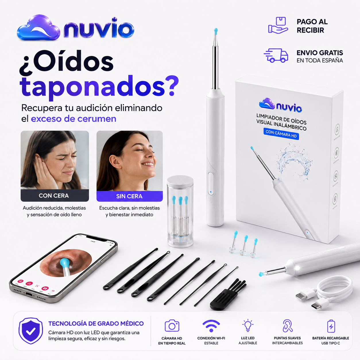 👂 AuriClear™ | Otoscopio Limpiador de Oídos — ¡Elimina la cera con total seguridad! ⏳