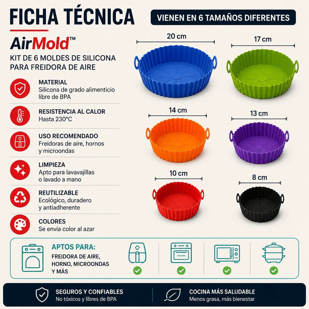 AirClean Pro Kit 12 Bandejas de Silicona para freidora (6+6 GRATIS) + ENVÍO GRATIS( colores variado )🔥