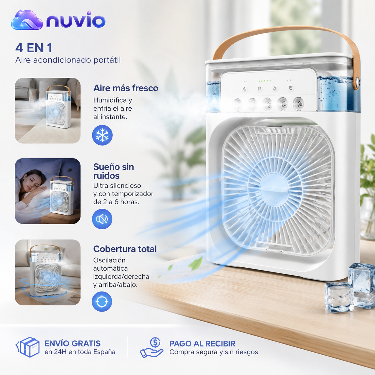 🌬️ Nuvio Air™ | Ventilador Humidificador de Nebulización 🔥