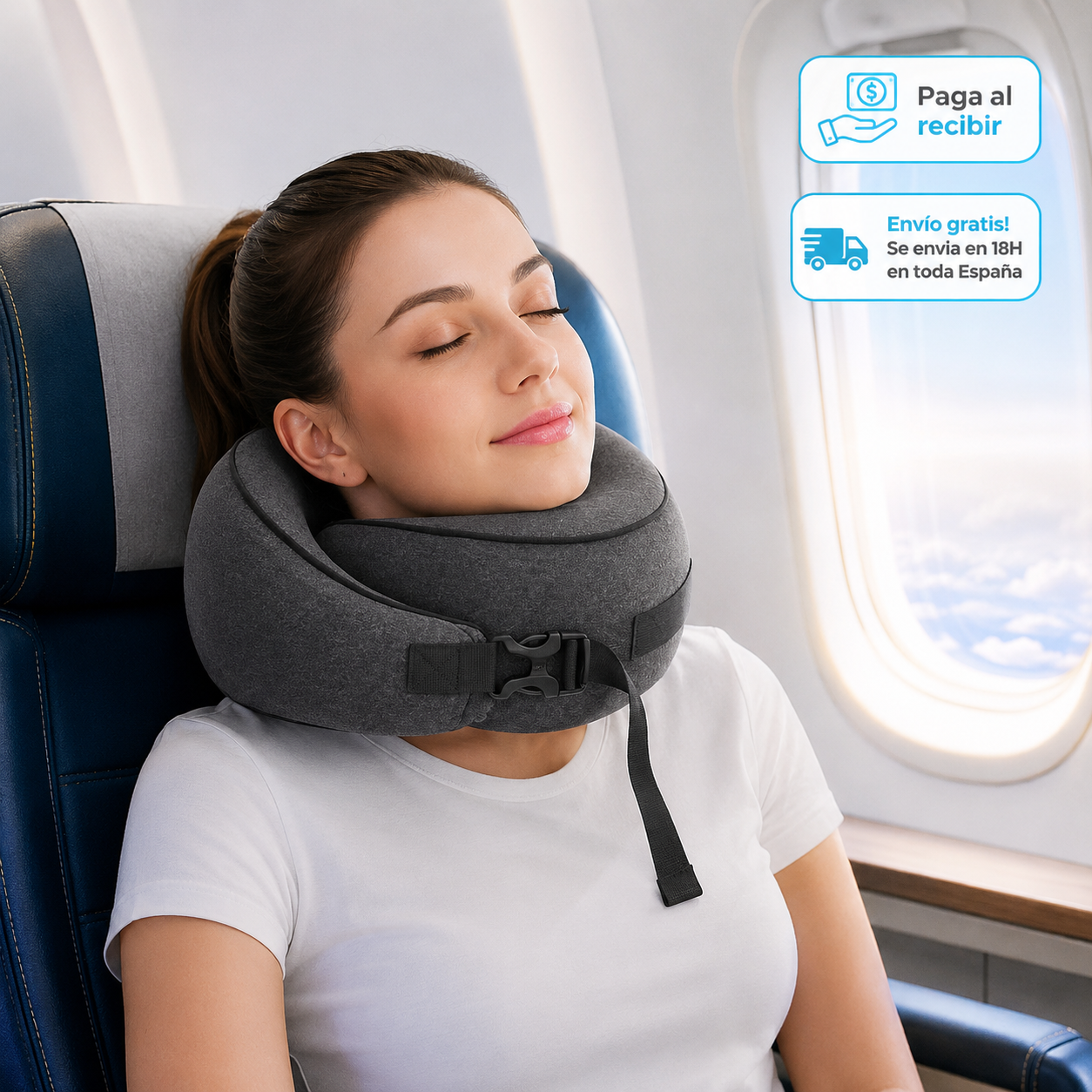✈️| Almohada Ergonómica de Viaje 360° 🔥  + Incluye: Bolsa de transporte premium, antifaz para dormir y tapones para los oídos.