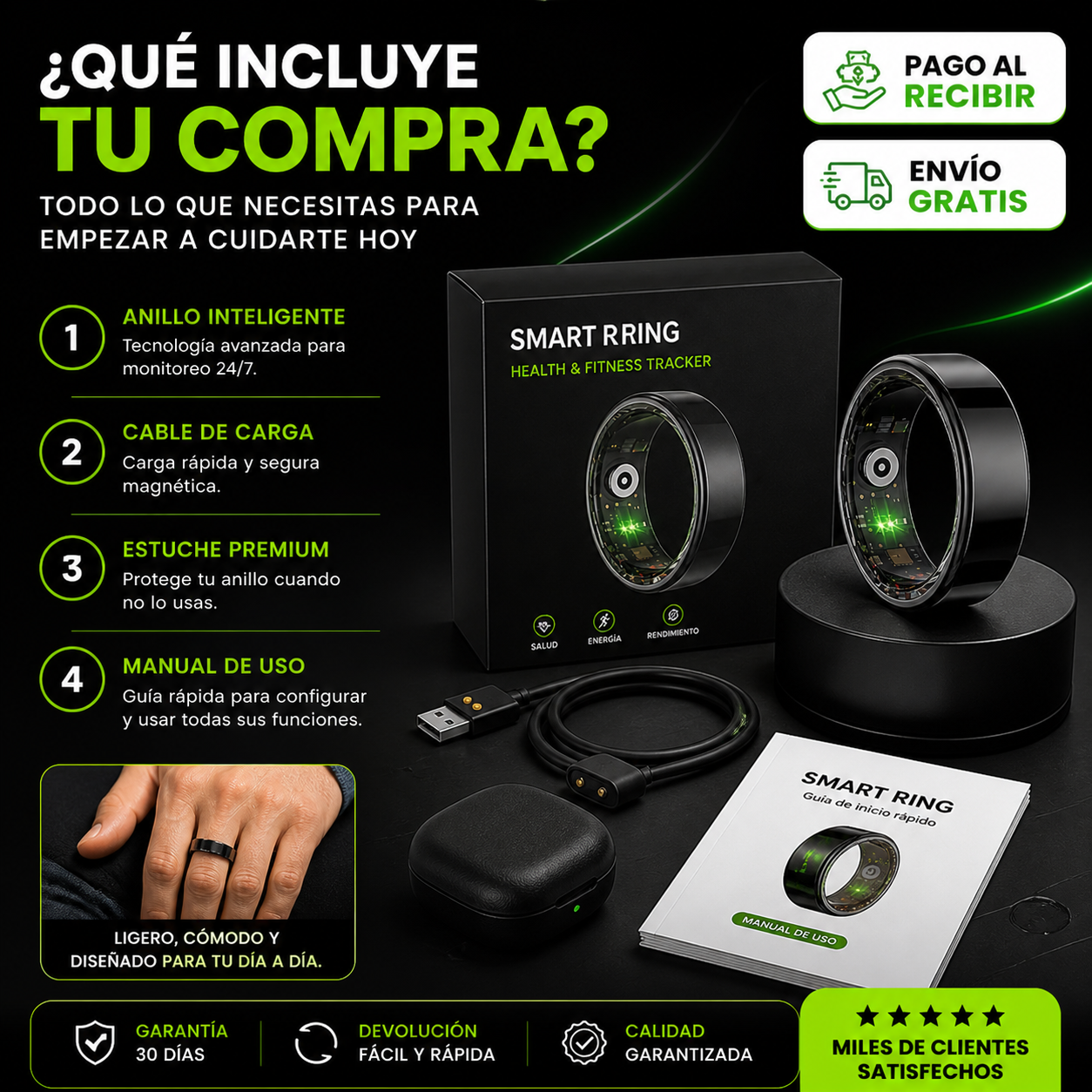 💍 SMART RING X PRO — Anillo Inteligente de Salud y Rendimiento + Cable Magnético de Carga + ESTUCHE PREMIUM + App Fitness Completa 🔥