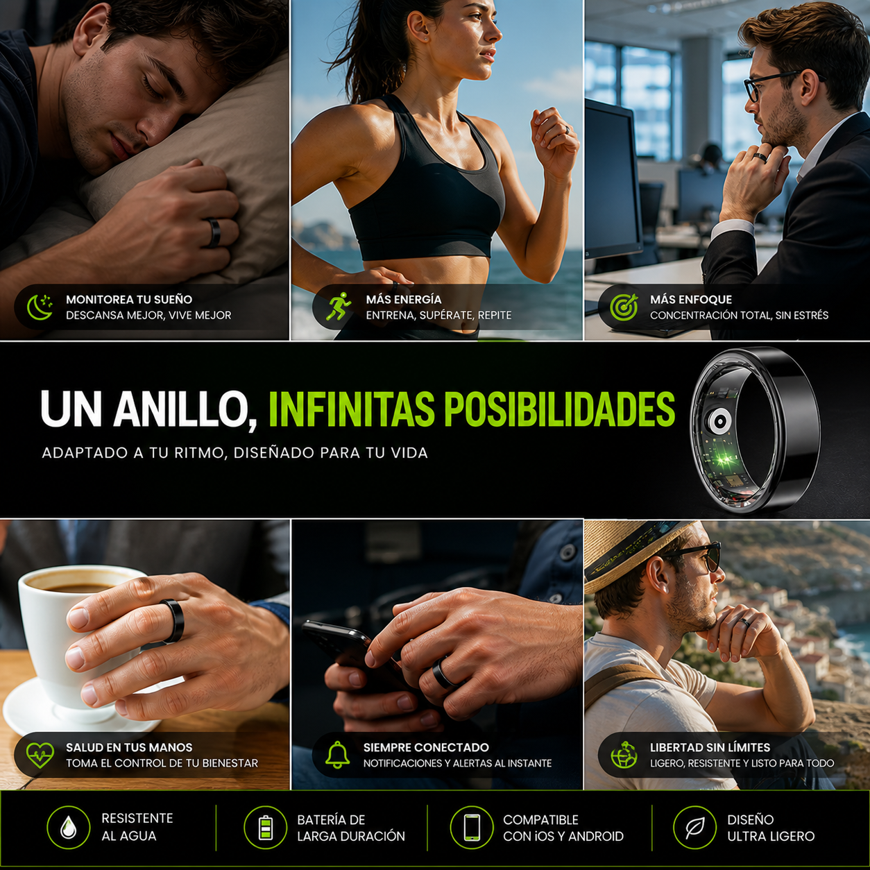 💍 SMART RING X PRO — Anillo Inteligente de Salud y Rendimiento + Cable Magnético de Carga + ESTUCHE PREMIUM + App Fitness Completa 🔥