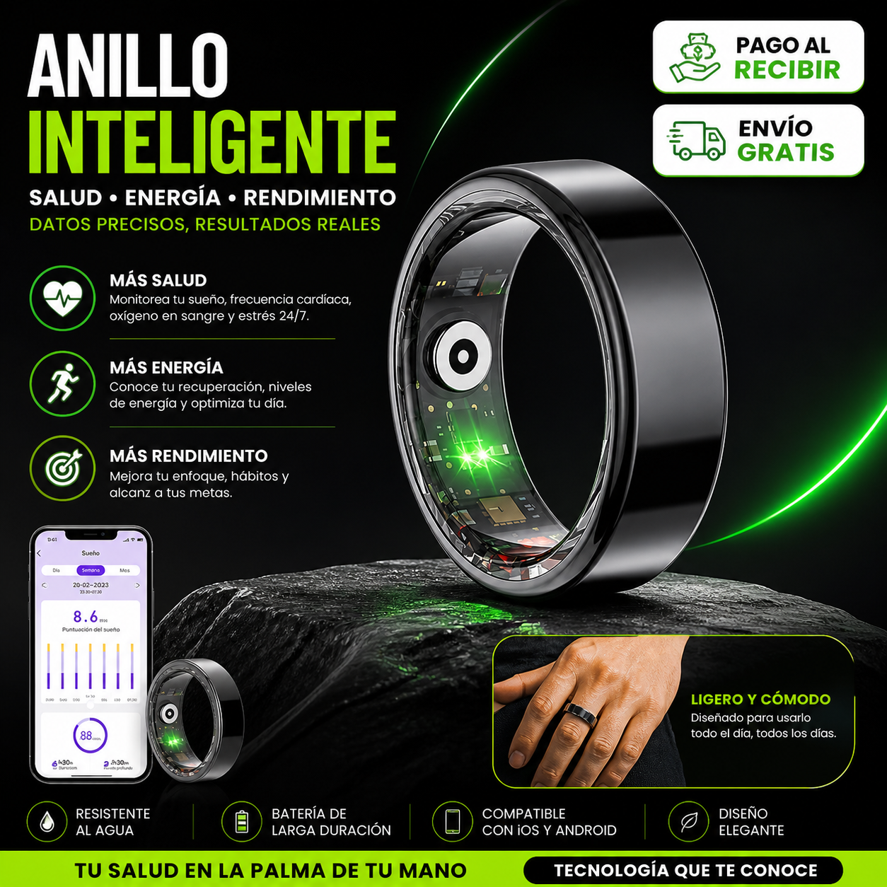 💍 SMART RING X PRO — Anillo Inteligente de Salud y Rendimiento + Cable Magnético de Carga + ESTUCHE PREMIUM + App Fitness Completa 🔥