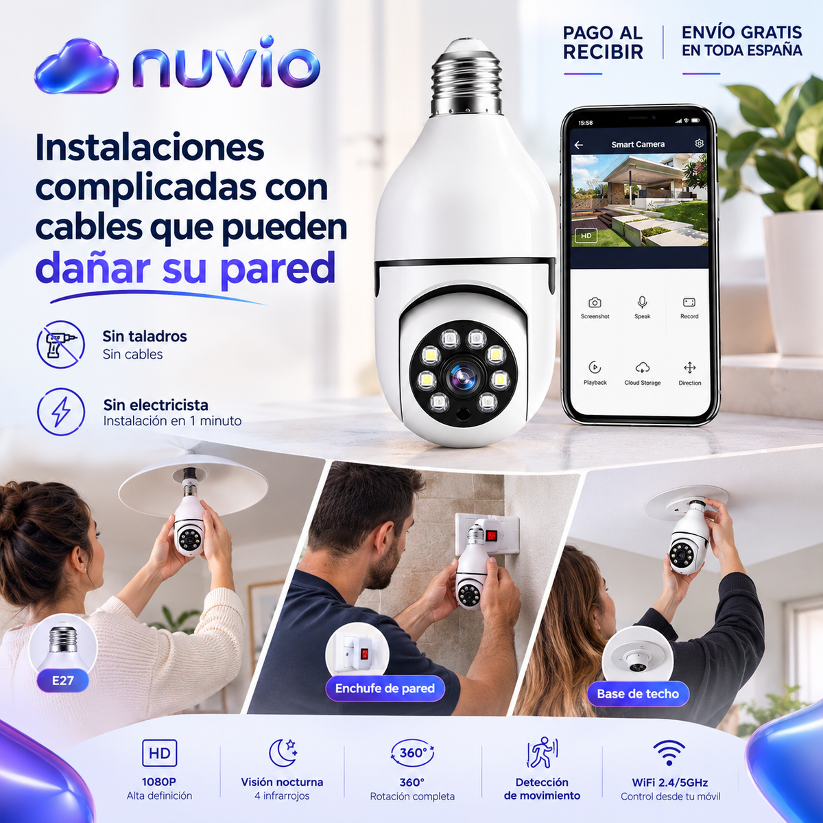 Pro Câmera 360 inalámbrica — visão noturna e alarme ativado, instalação em 30 segundos🔥