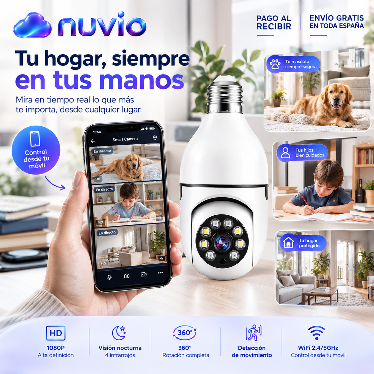 Pro Câmera 360 inalámbrica — visão noturna e alarme ativado, instalação em 30 segundos🔥
