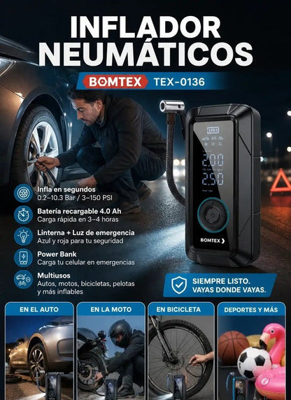 SwiftAir Bomba Portátil Inteligente — Presión precisa en un clic + Pack Adaptadores Gratis🔥