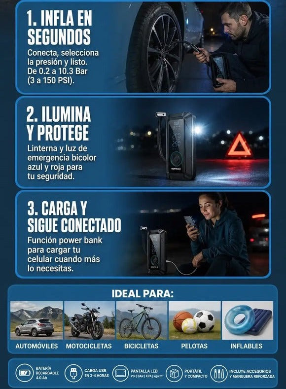 SwiftAir Bomba Portátil Inteligente — Presión precisa en un clic + Pack Adaptadores Gratis🔥