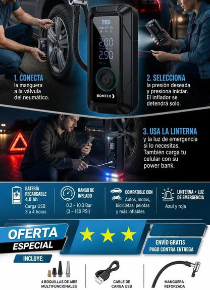 SwiftAir Bomba Portátil Inteligente — Presión precisa en un clic + Pack Adaptadores Gratis🔥