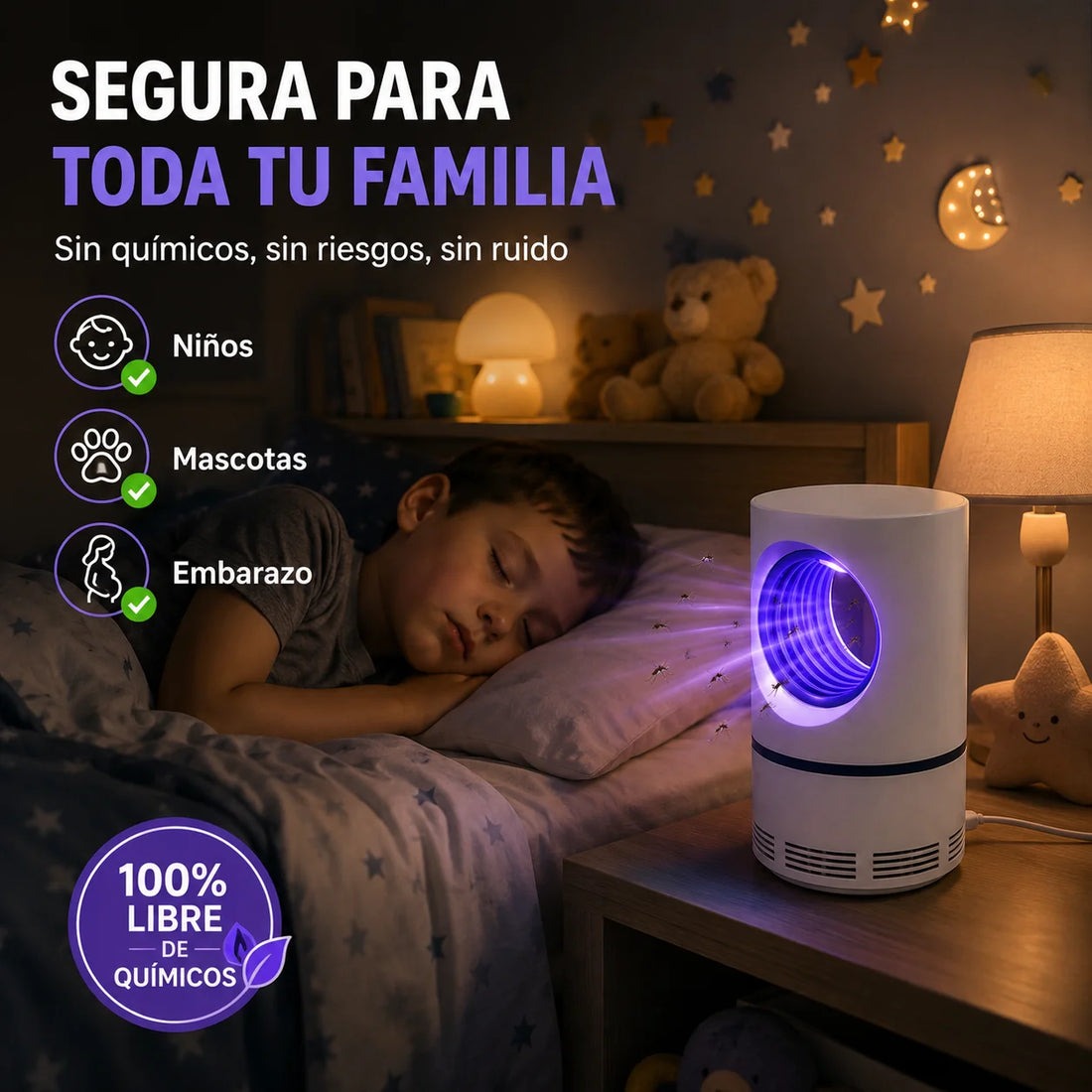 🦟 Lámpara Atrapa Mosquitos UV | Duerme Sin Piquetes, Sin Químicos