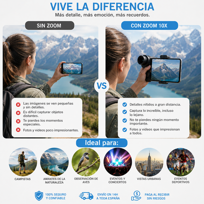 🔭 Telescopio Monocular con Soporte para Móvil + Trípode · Funda · Paño de limpieza incluidos Nunca más te pierdas un momento por la distancia. 🔥