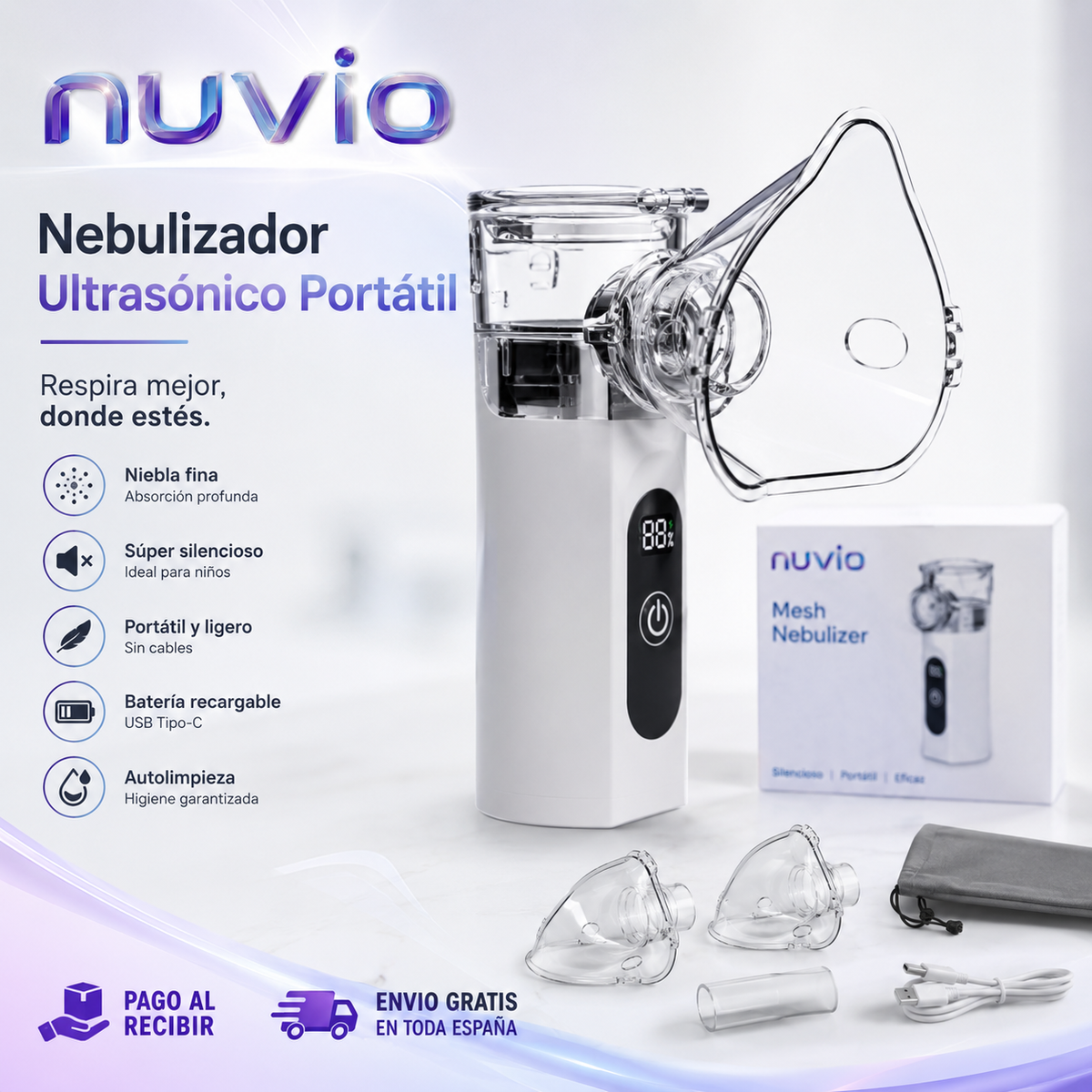 🌬️ AeroMist Ultra Nebulizador Silencioso + Pack de mascarillas gratis — Alivio inmediato sin ruido🔥