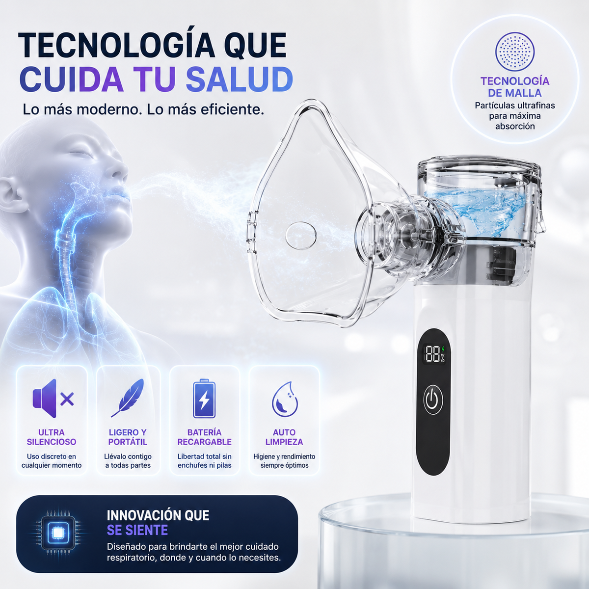 🌬️ AeroMist Ultra Nebulizador Silencioso + Pack de mascarillas gratis — Alivio inmediato sin ruido🔥